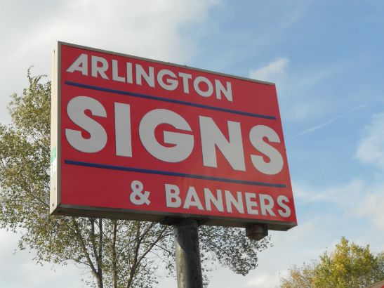 Arlington Signs and Banners.  Our storefront lightbox with acrylic face and custom logo. 
